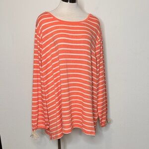 Belle Beach by Kim Gravel size 3X Coral and White Striped Sweater
